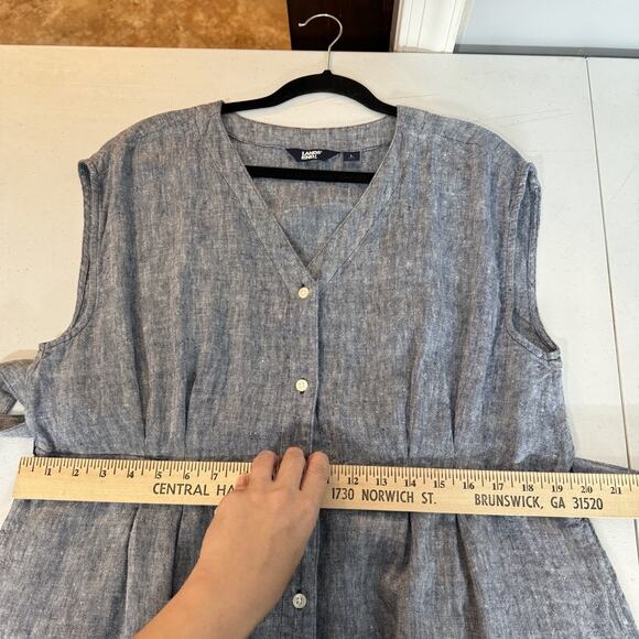 Lands' End 100% Linen Midi Shirt Dress Sz L (14-16) Chambray Blue Pockets Beachy - Picture 11 of 12